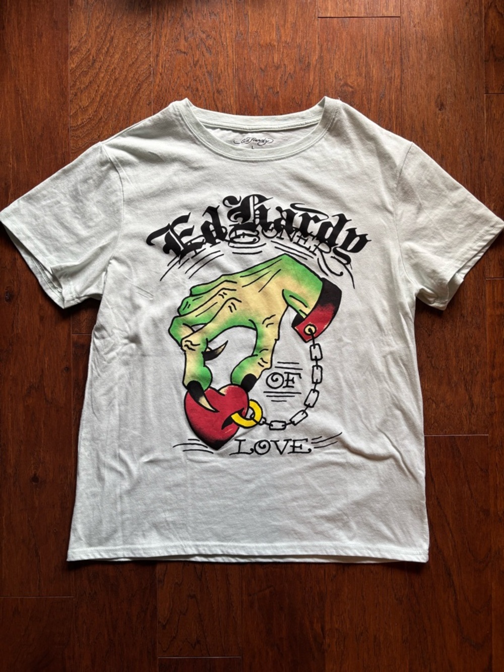 Ed Hardy Arctic Blue Hand Heart Throwback Graphic Tee | Size L - Picture 4 of 10